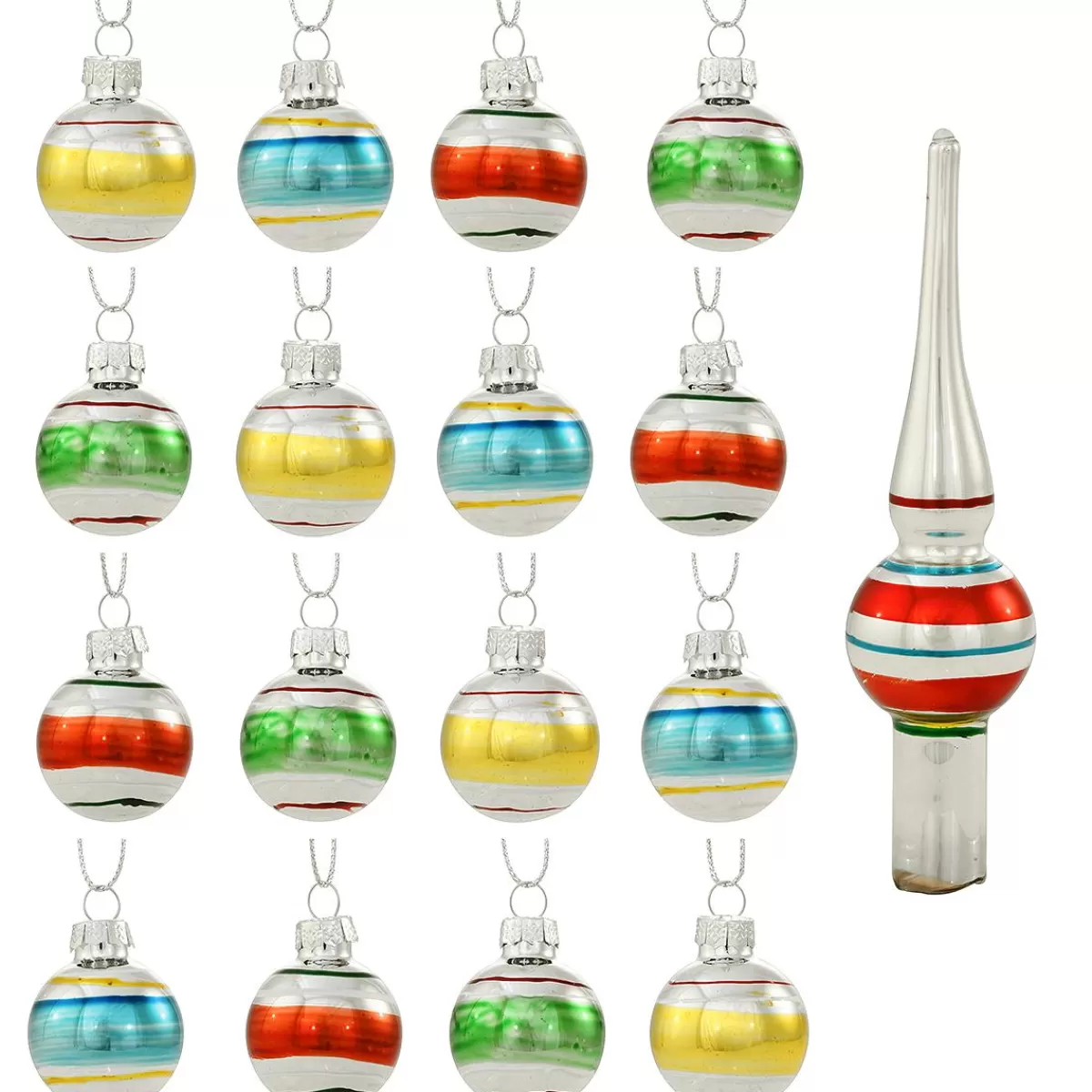 Bronner's Christmas Wonderland Nostalgic Mini Glass Ornament Set With Tree Topper> Miniature