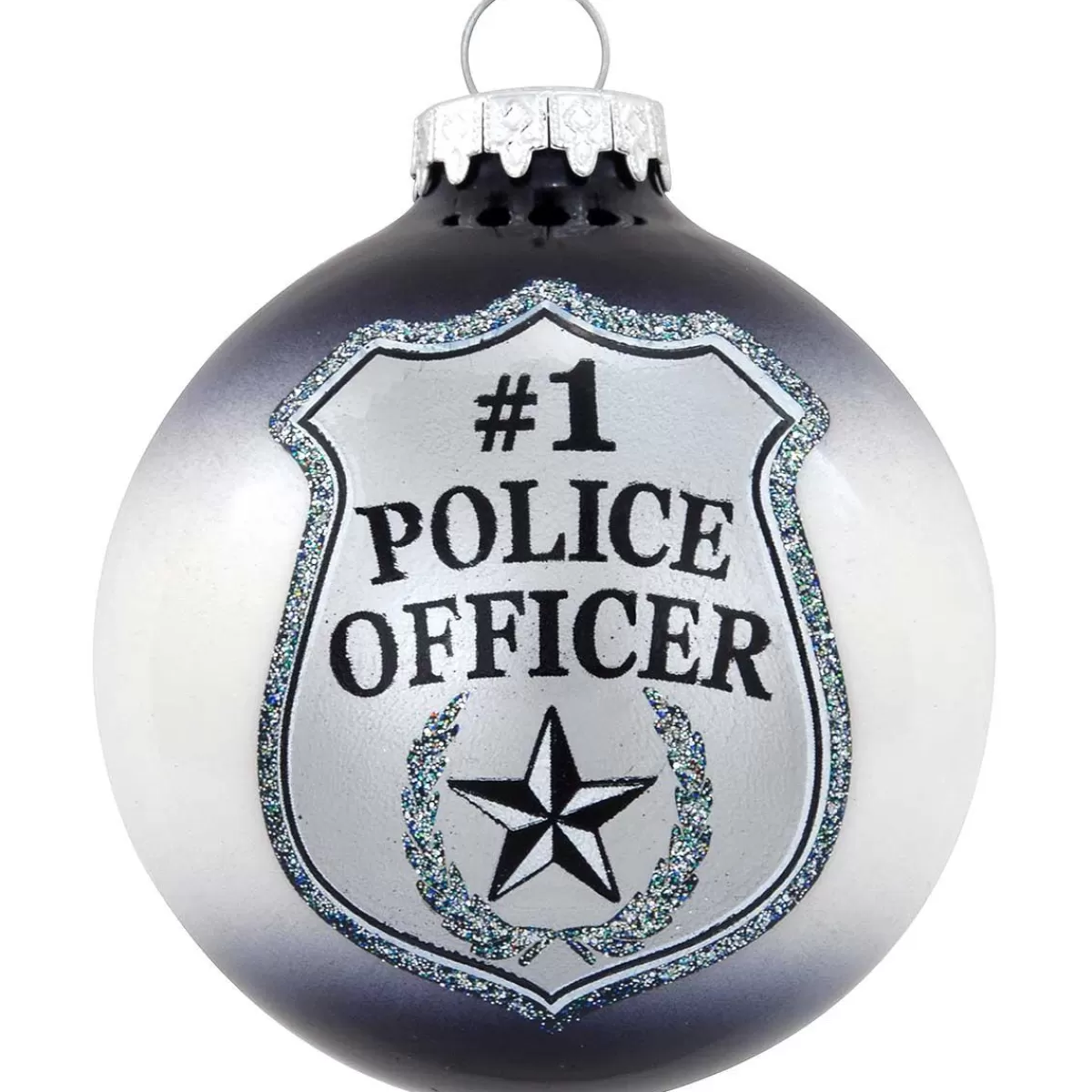 Bronner's Christmas Wonderland Number 1 Police Officer Badge Glass Ornament> Hobbies & Occupations