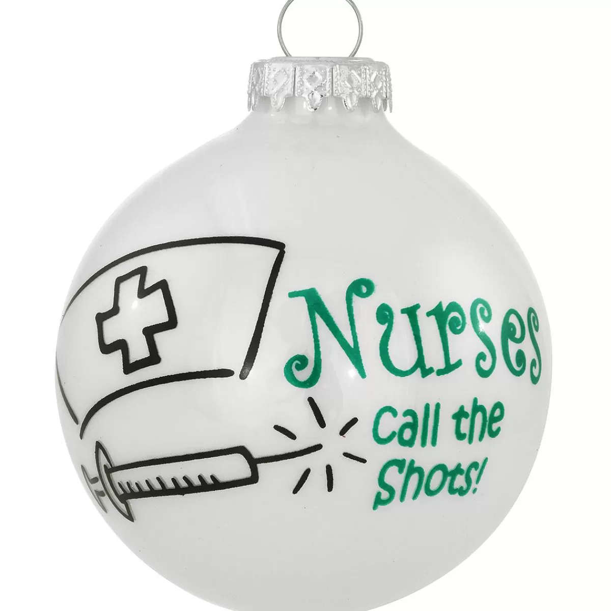 Bronner's Christmas Wonderland Nurses Call The Shots White Opal Glass Ornament> Hobbies & Occupations