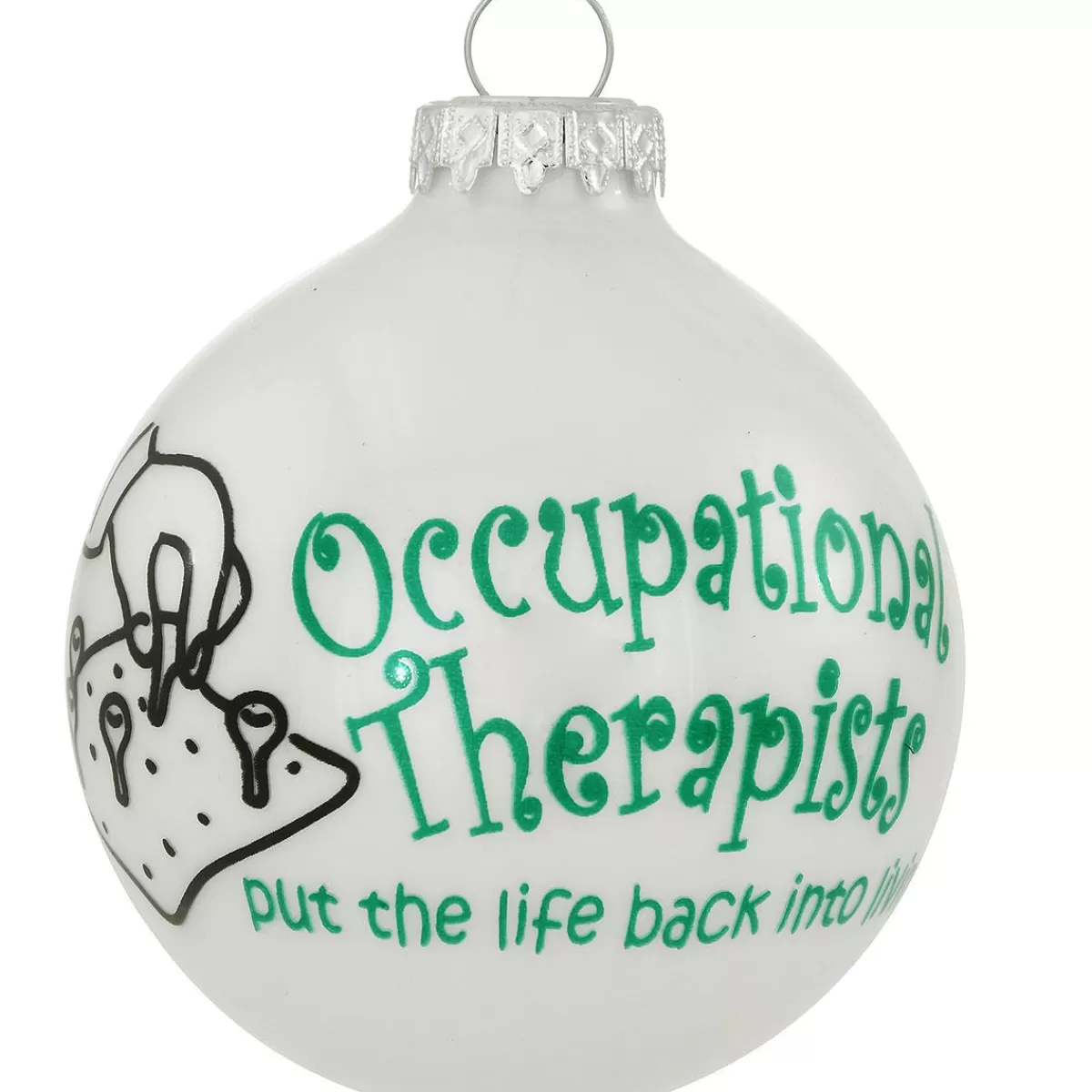 Bronner's Christmas Wonderland Occupational Therapist White Opal Glass Ornament> Hobbies & Occupations