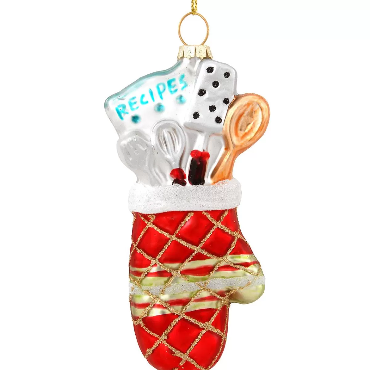 Bronner's Christmas Wonderland Oven Mitt With Utensils Glass Ornament> Food, Drinks, & Cooking