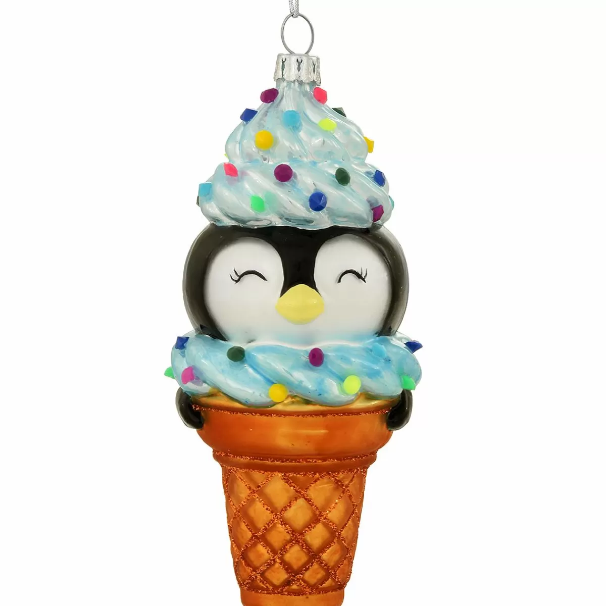 Bronner's Christmas Wonderland Penguin Ice Cream Cone Glass Ornament> Food, Drinks, & Cooking