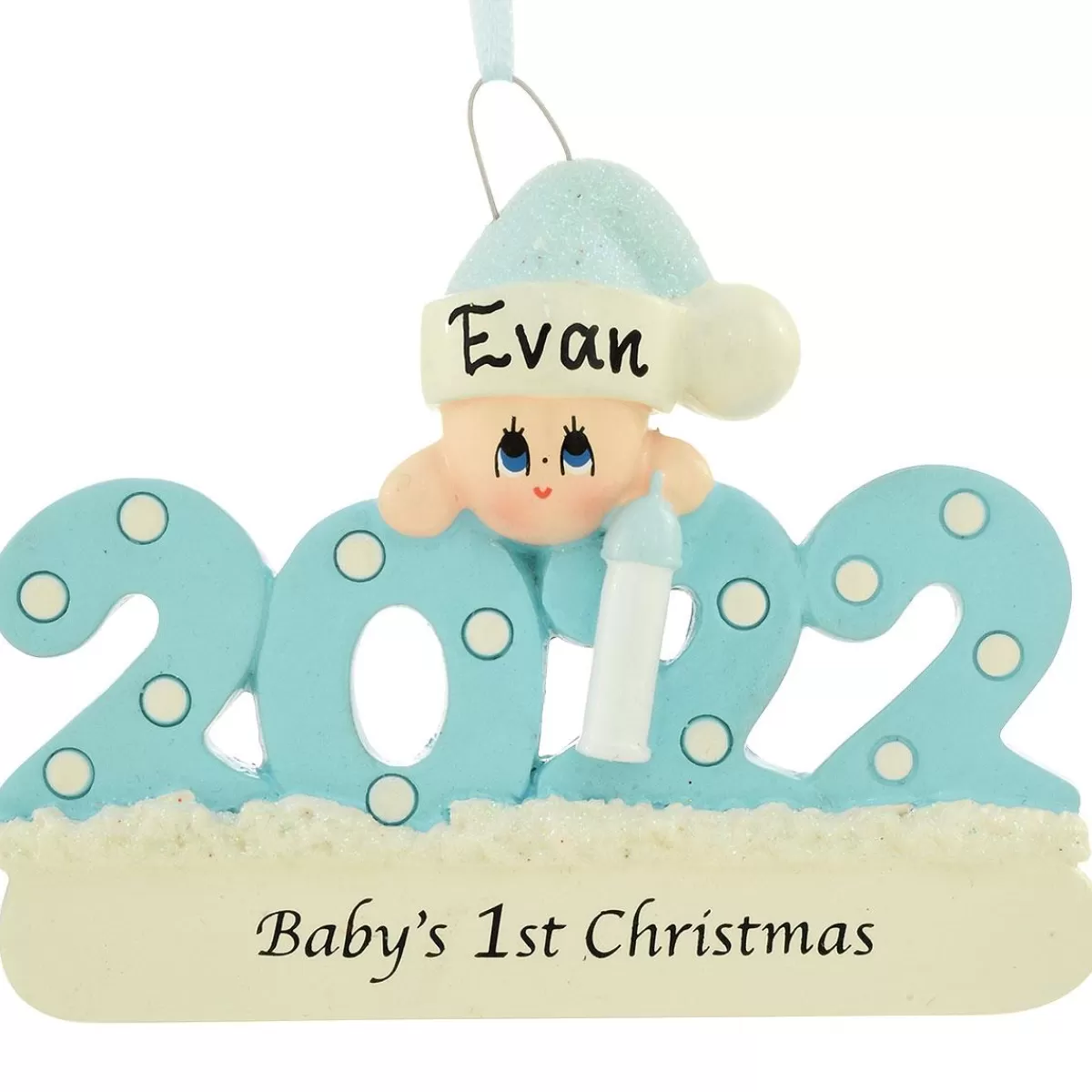 Bronner's Christmas Wonderland Personalized 2022 Baby's 1St Christmas Blue Resin Ornament | Ornaments