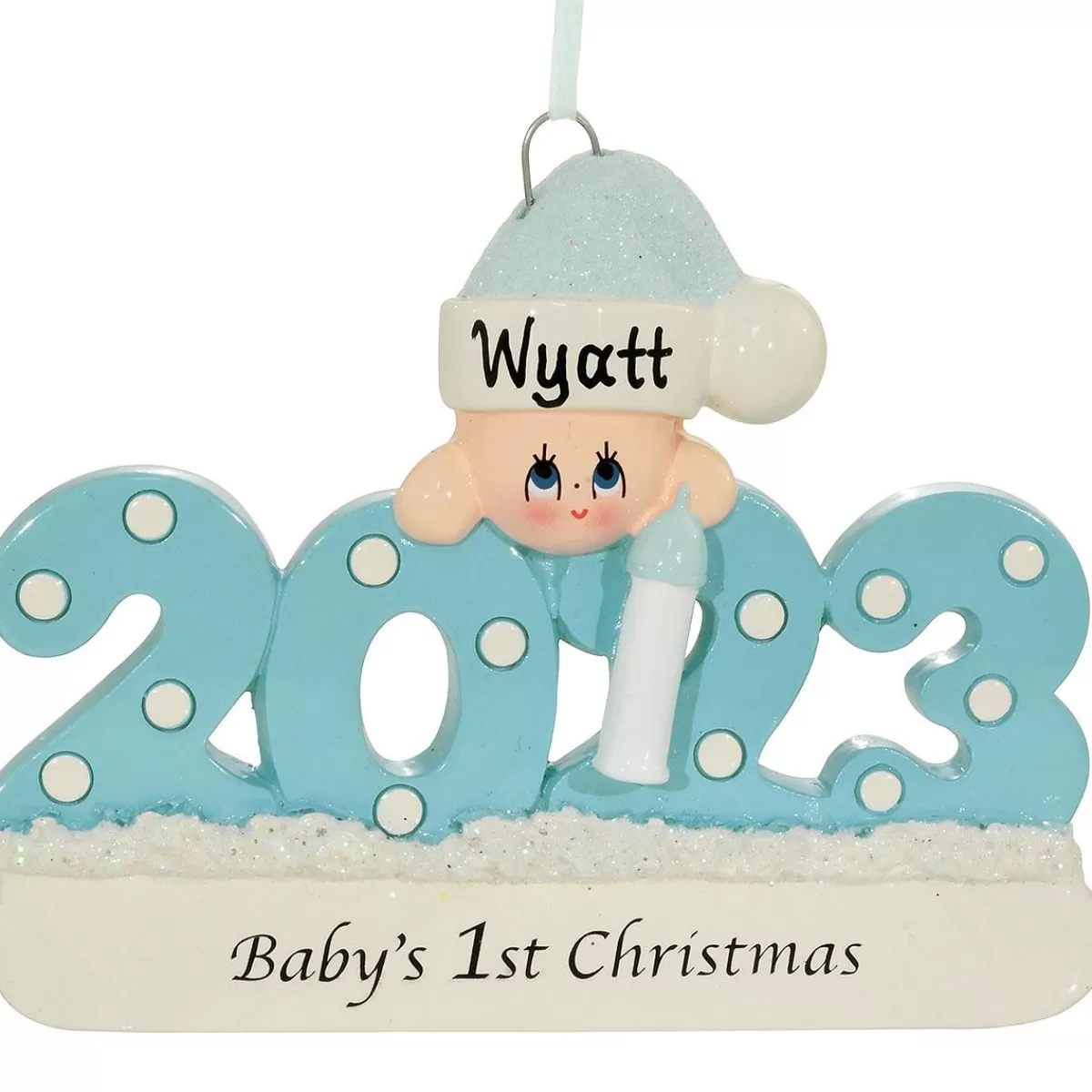 Bronner's Christmas Wonderland Personalized 2023 Baby's First Christmas Blue Resin Ornament | Ornaments