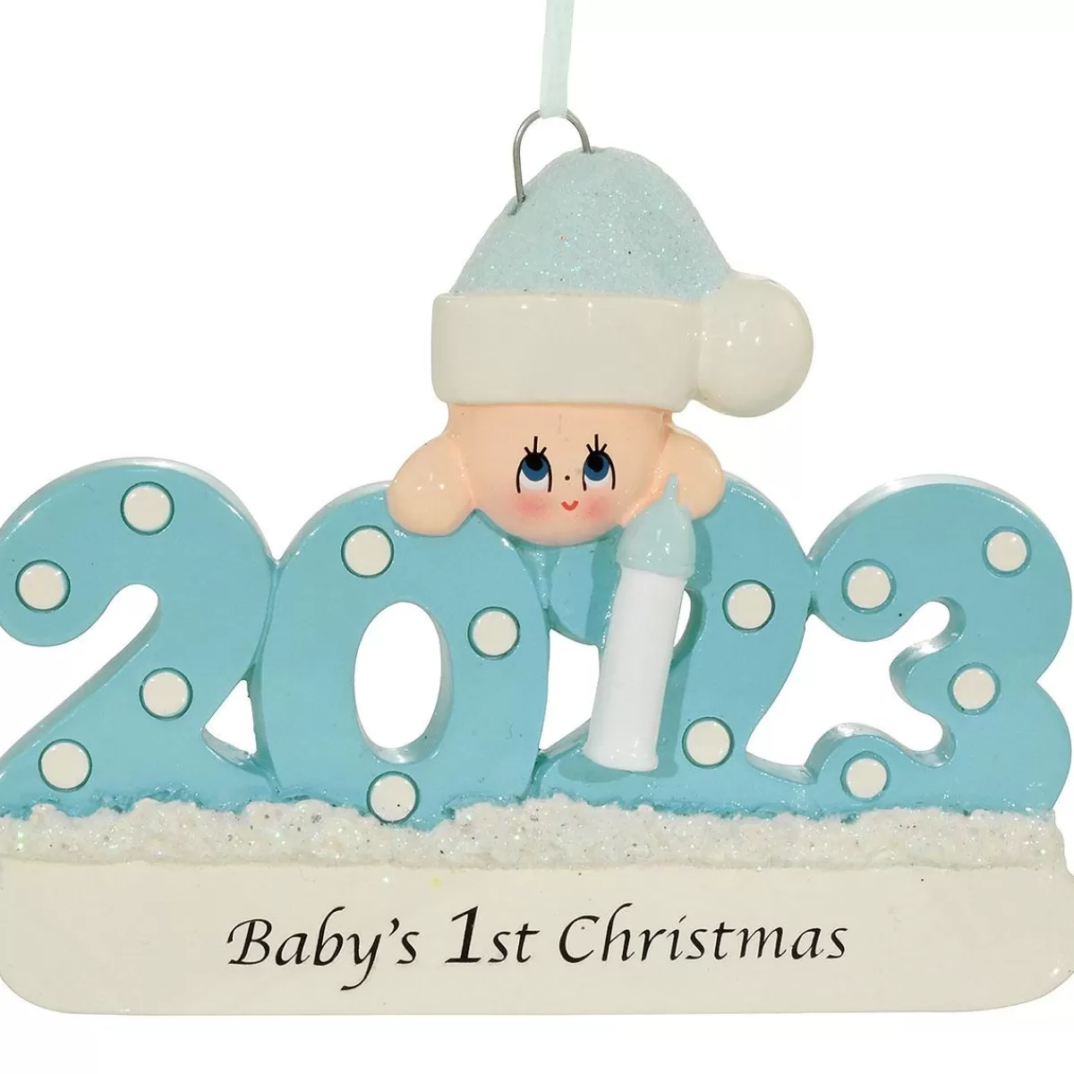 Bronner's Christmas Wonderland Personalized 2023 Baby's First Christmas Blue Resin Ornament | Ornaments