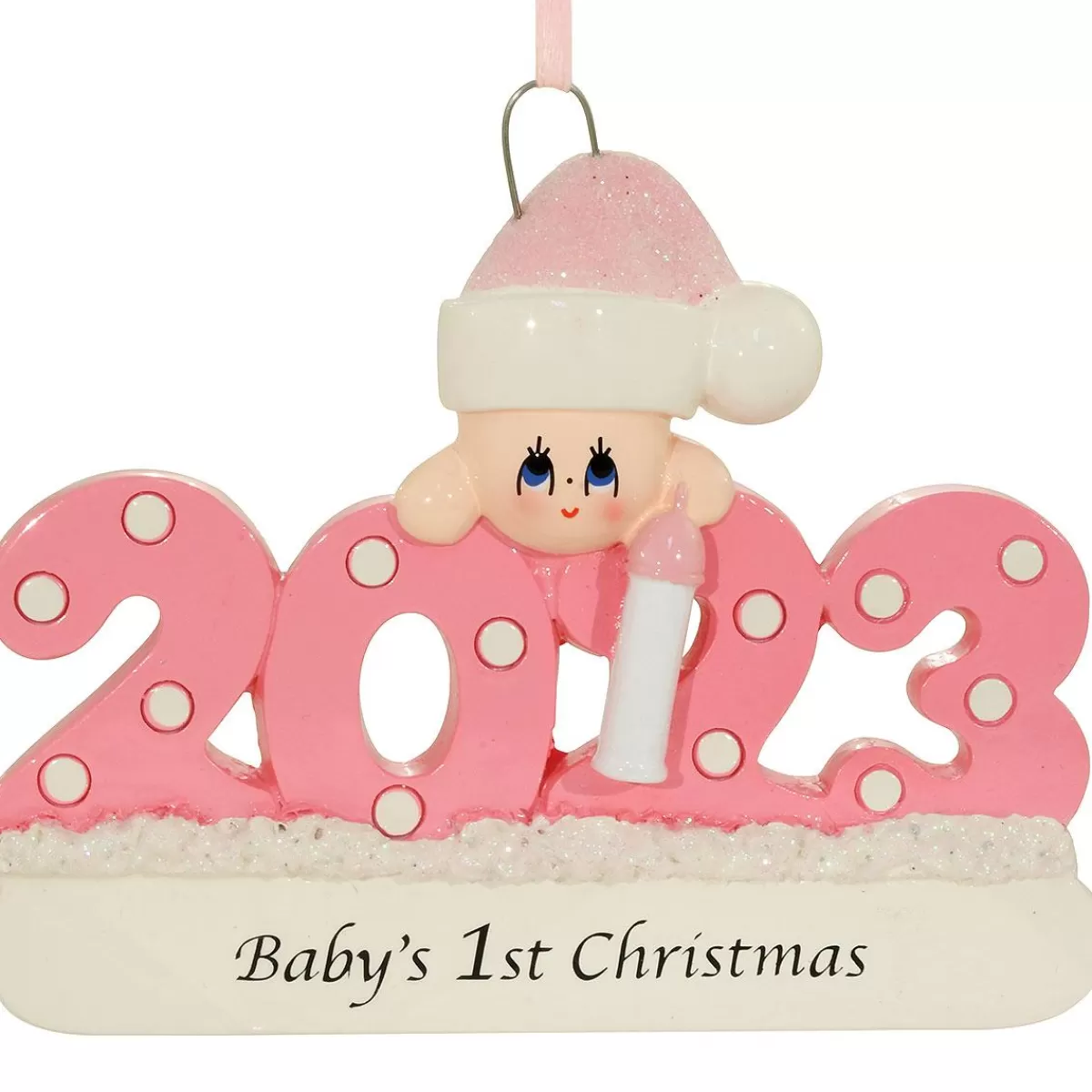 Bronner's Christmas Wonderland Personalized 2023 Baby's First Christmas Pink Resin Ornament | Ornaments