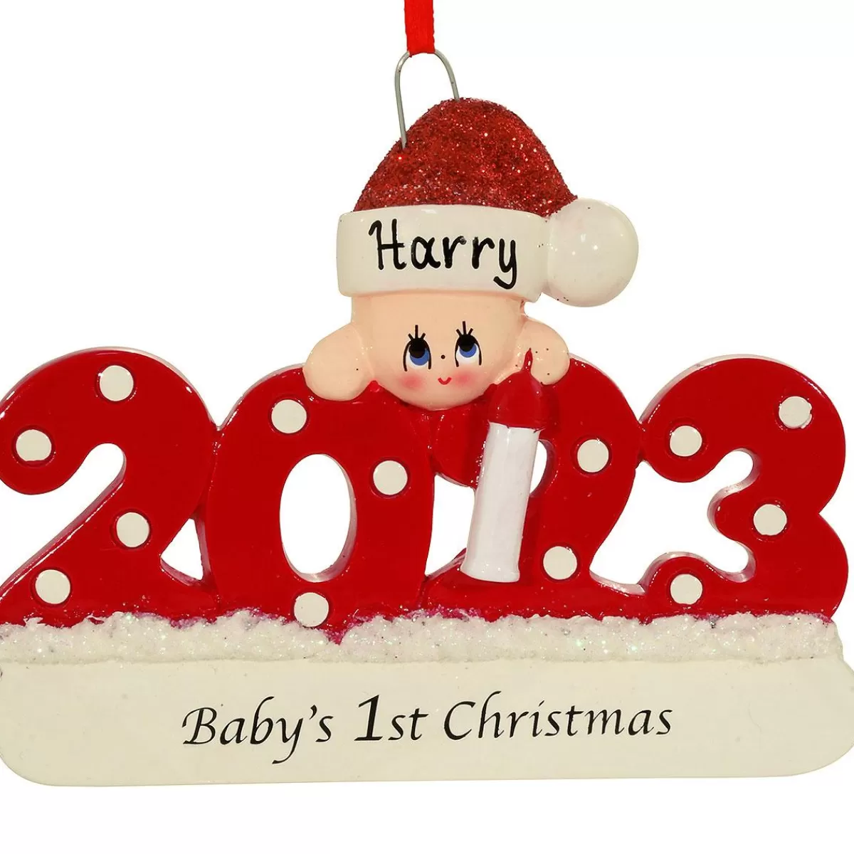 Bronner's Christmas Wonderland Personalized 2023 Baby's First Christmas Red Resin Ornament | Ornaments