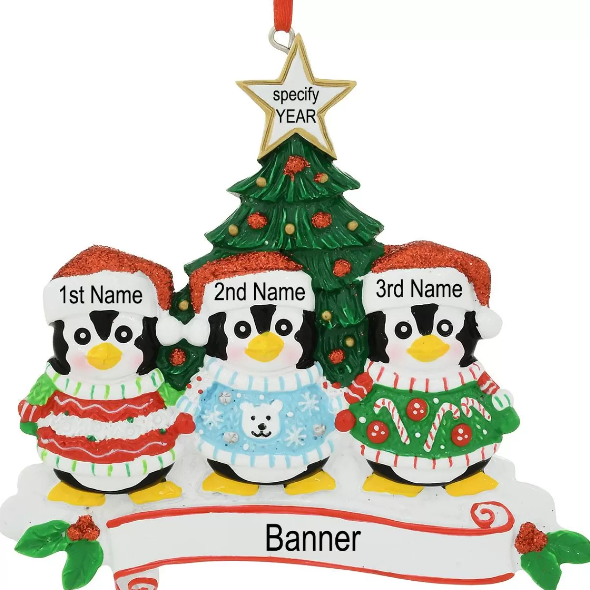 Bronner's Christmas Wonderland Personalized 3 Penguins In Christmas Sweaters Ornament | Ornaments