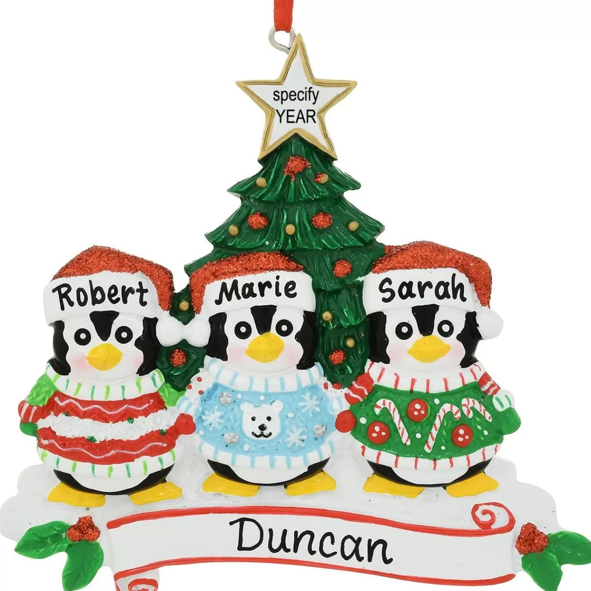 Bronner's Christmas Wonderland Personalized 3 Penguins In Christmas Sweaters Ornament | Ornaments