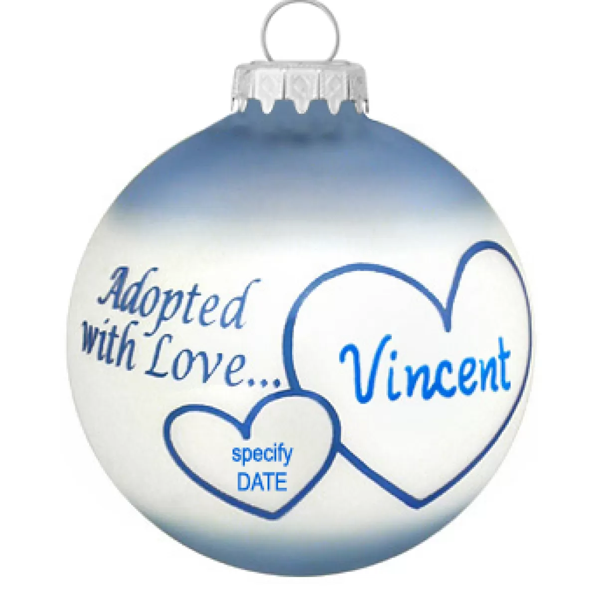 Bronner's Christmas Wonderland Personalized Adopted With Love Blue Ornament | Ornaments