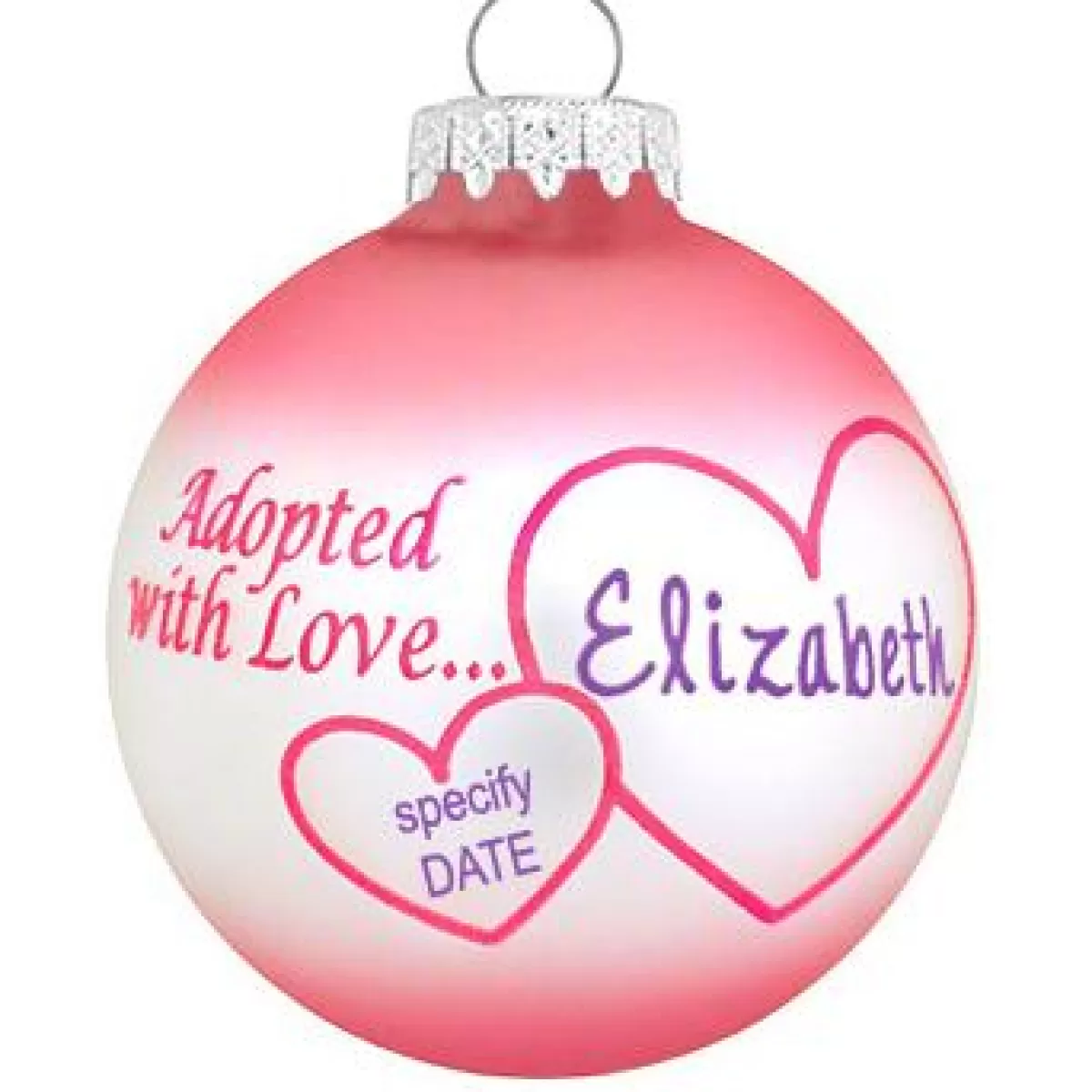 Bronner's Christmas Wonderland Personalized Adopted With Love Pink Ornament | Ornaments