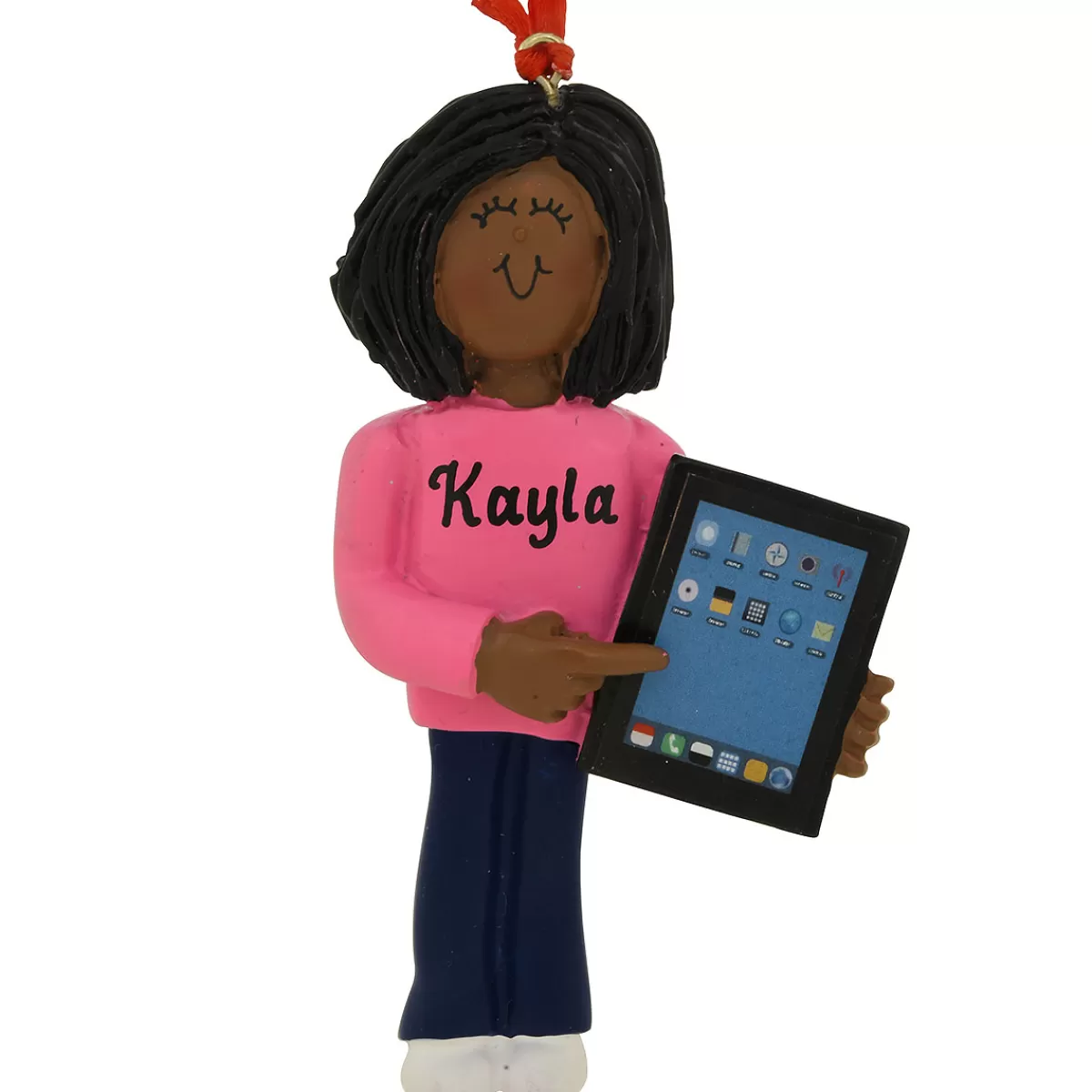 Bronner's Christmas Wonderland Personalized African American Girl With Tablet Resin Ornament> Hobbies & Occupations