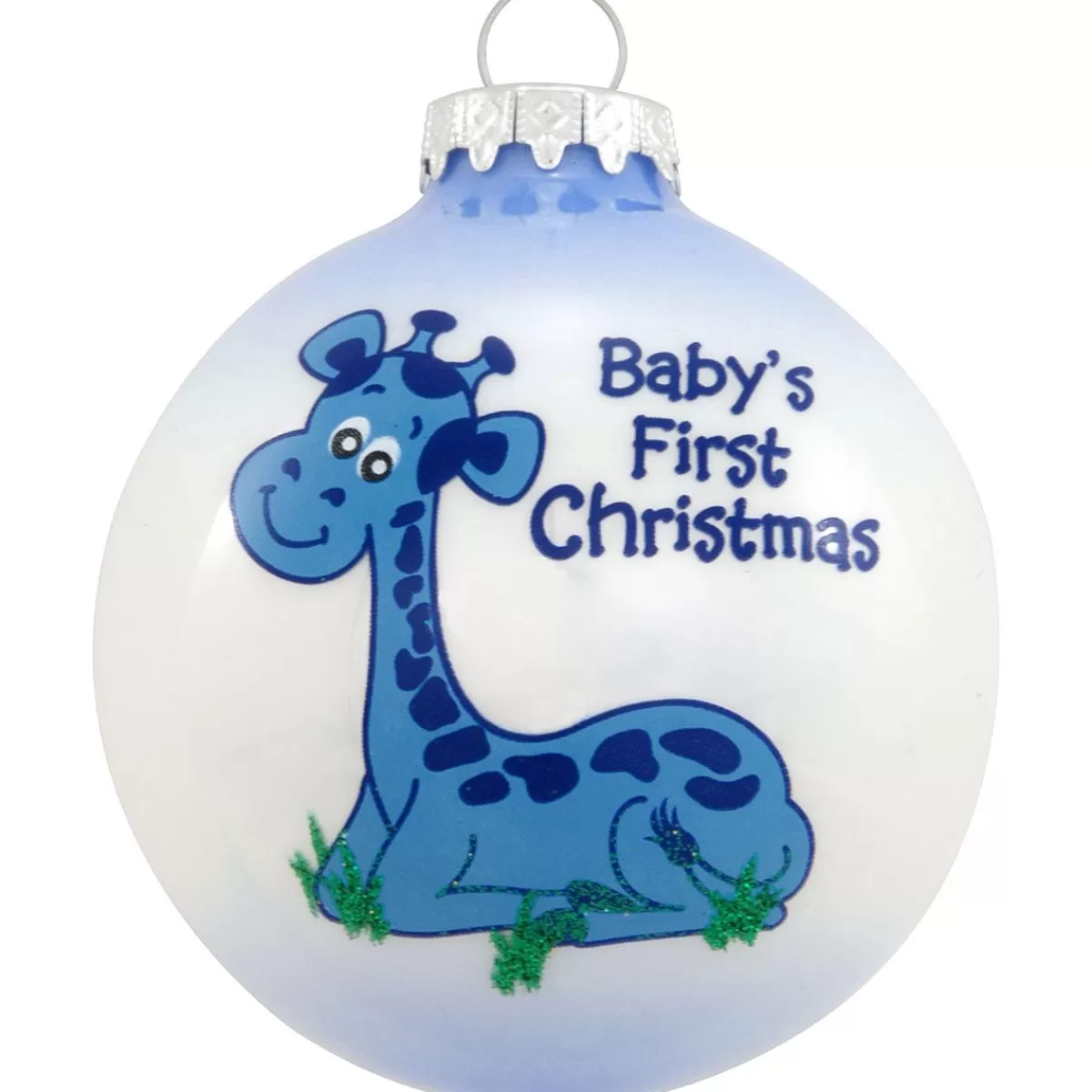 Bronner's Christmas Wonderland Personalized Baby's First Christmas Blue Giraffe Glass Ornament | Ornaments