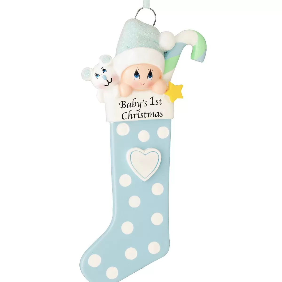 Bronner's Christmas Wonderland Personalized Baby's First Christmas Blue Stocking Ornament | Ornaments