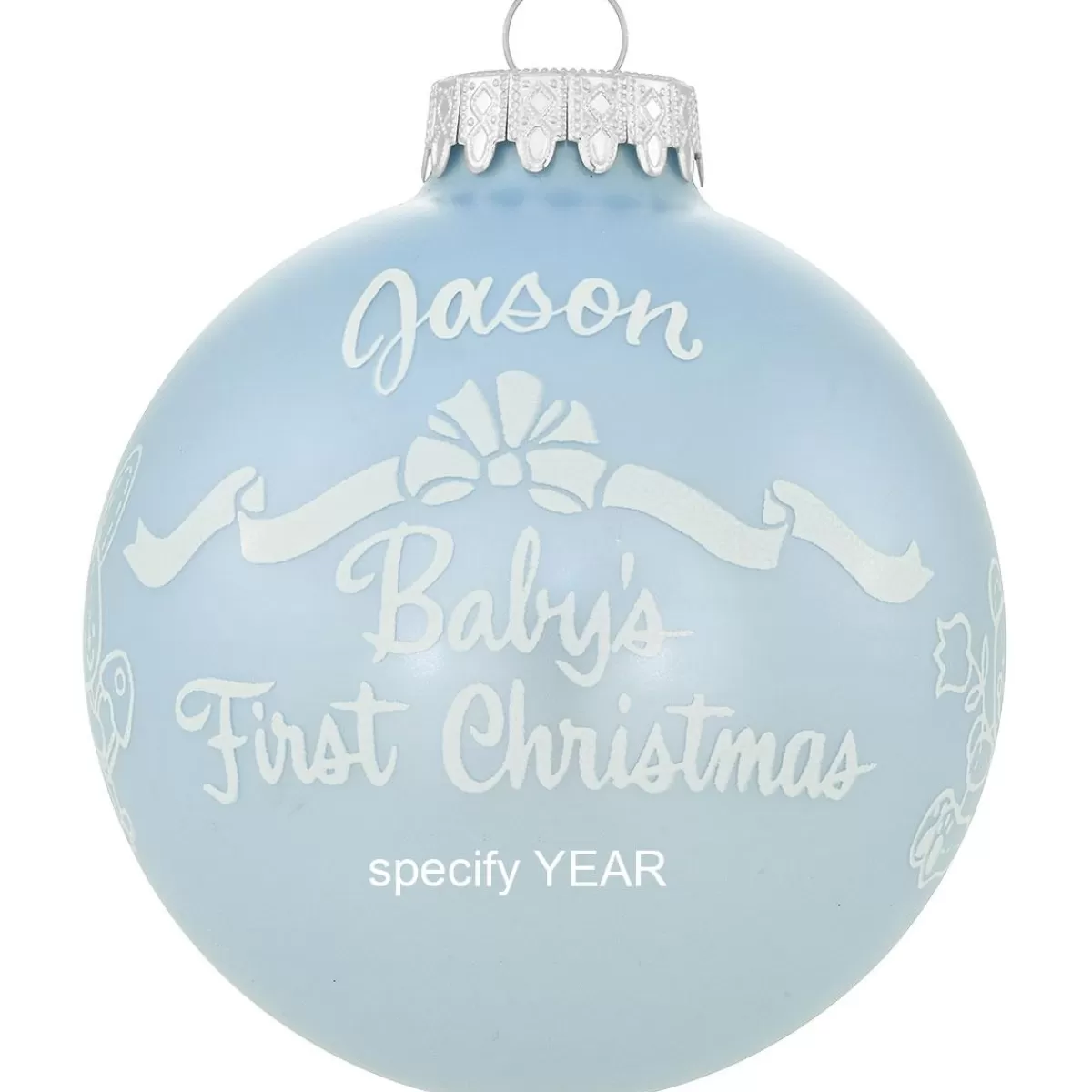 Bronner's Christmas Wonderland Personalized Baby's First Christmas Glossy Blue Glass Ornament | Ornaments