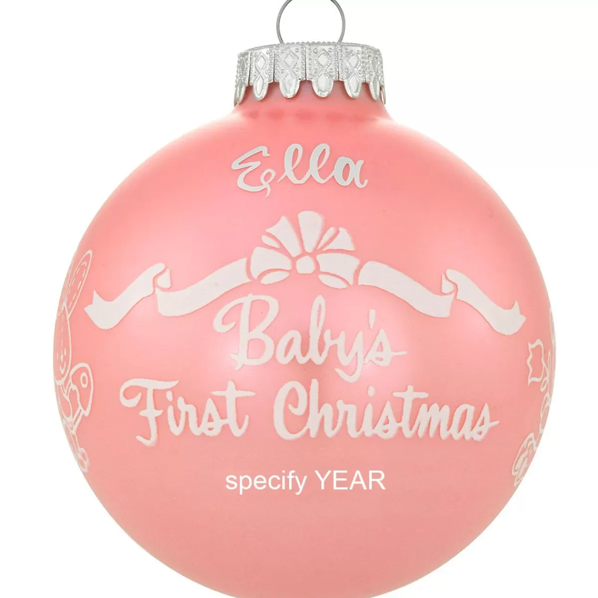 Bronner's Christmas Wonderland Personalized Baby's First Christmas Glossy Pink Glass Ornament | Ornaments