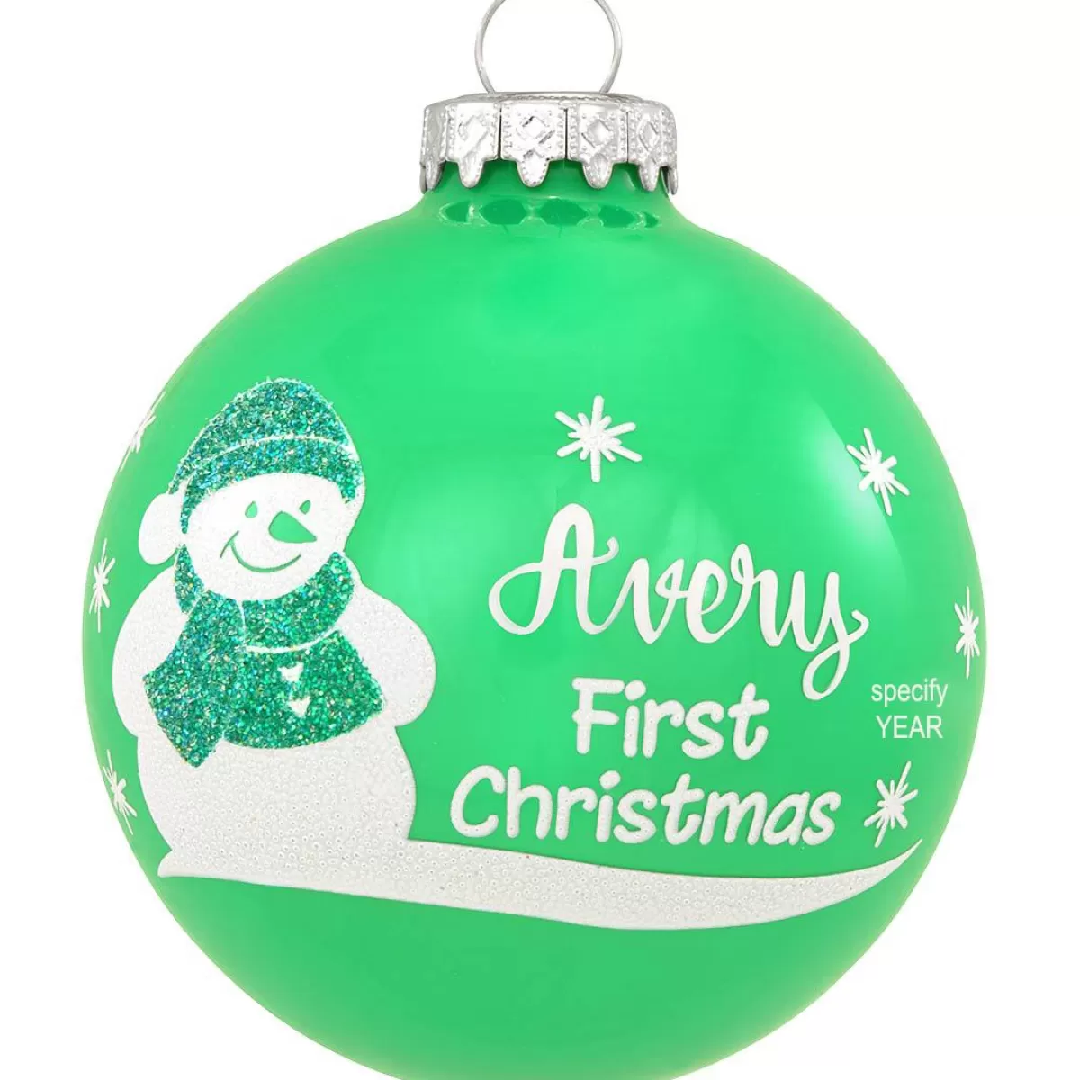 Bronner's Christmas Wonderland Personalized Baby's First Christmas Green Glass Ornament | Ornaments