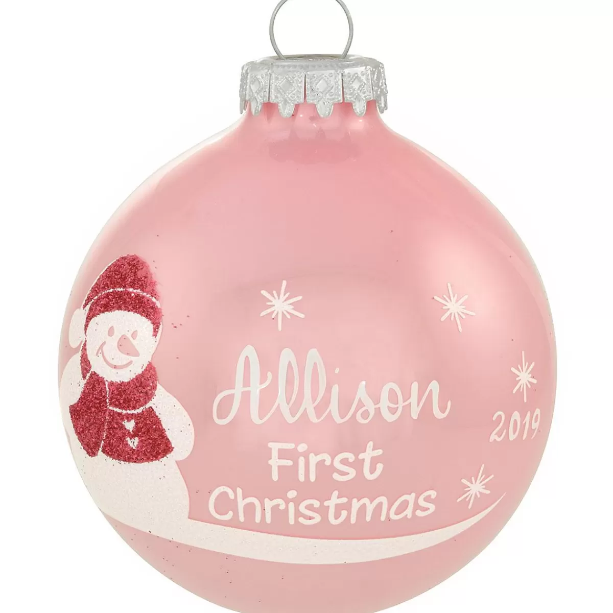 Bronner's Christmas Wonderland Personalized Baby's First Christmas Pink Opal Glass Ornament | Ornaments