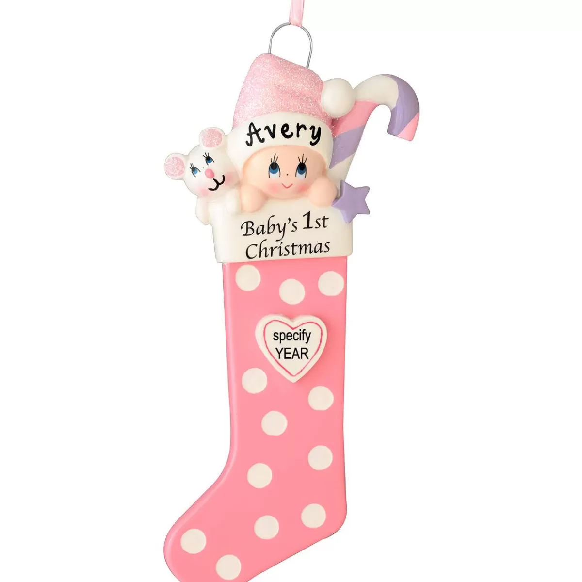 Bronner's Christmas Wonderland Personalized Baby's First Christmas Pink Stocking Ornament | Ornaments