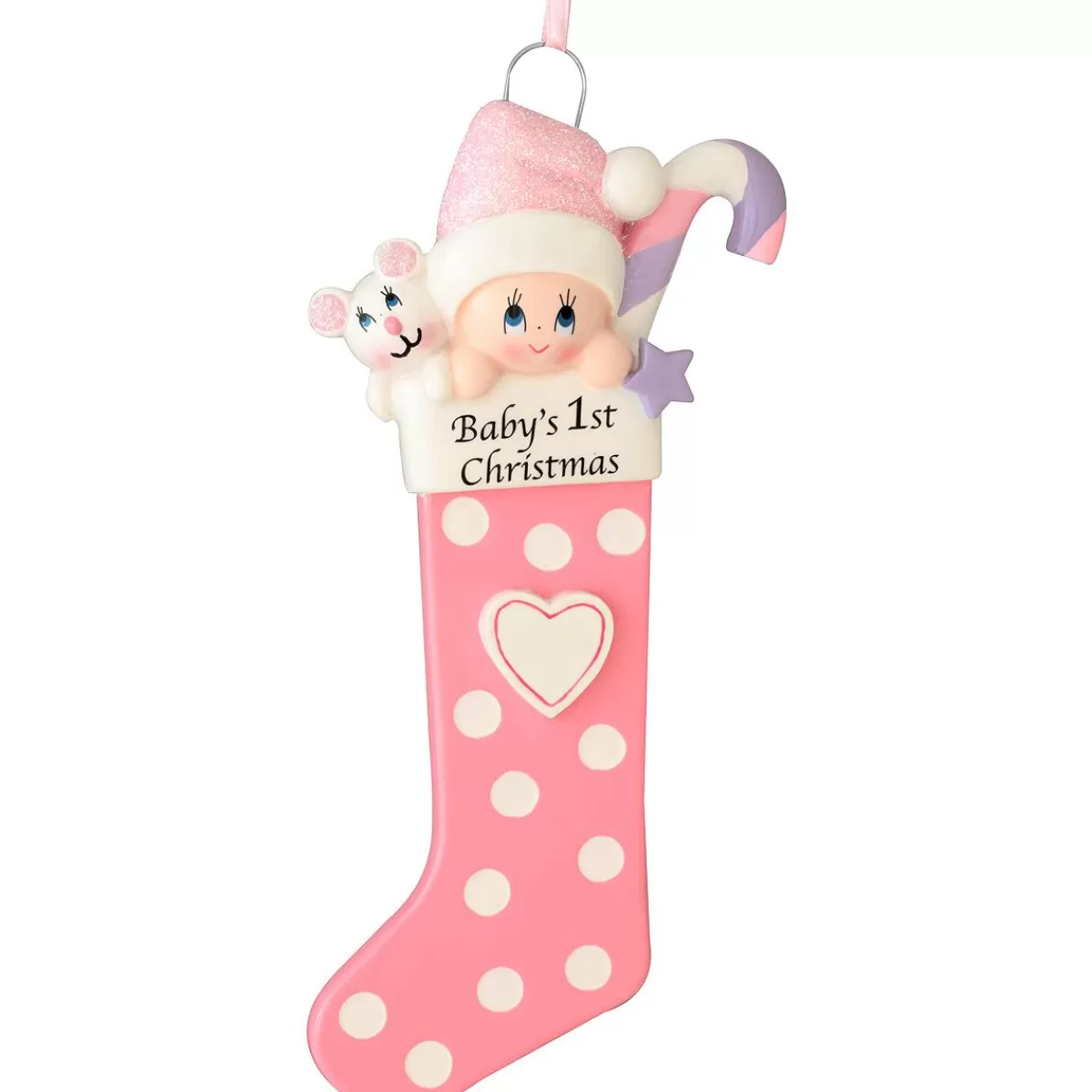 Bronner's Christmas Wonderland Personalized Baby's First Christmas Pink Stocking Ornament | Ornaments