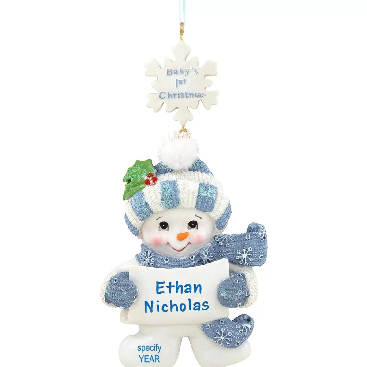 Bronner's Christmas Wonderland Personalized Baby's First Christmas Snowman Boy Ornament | Ornaments