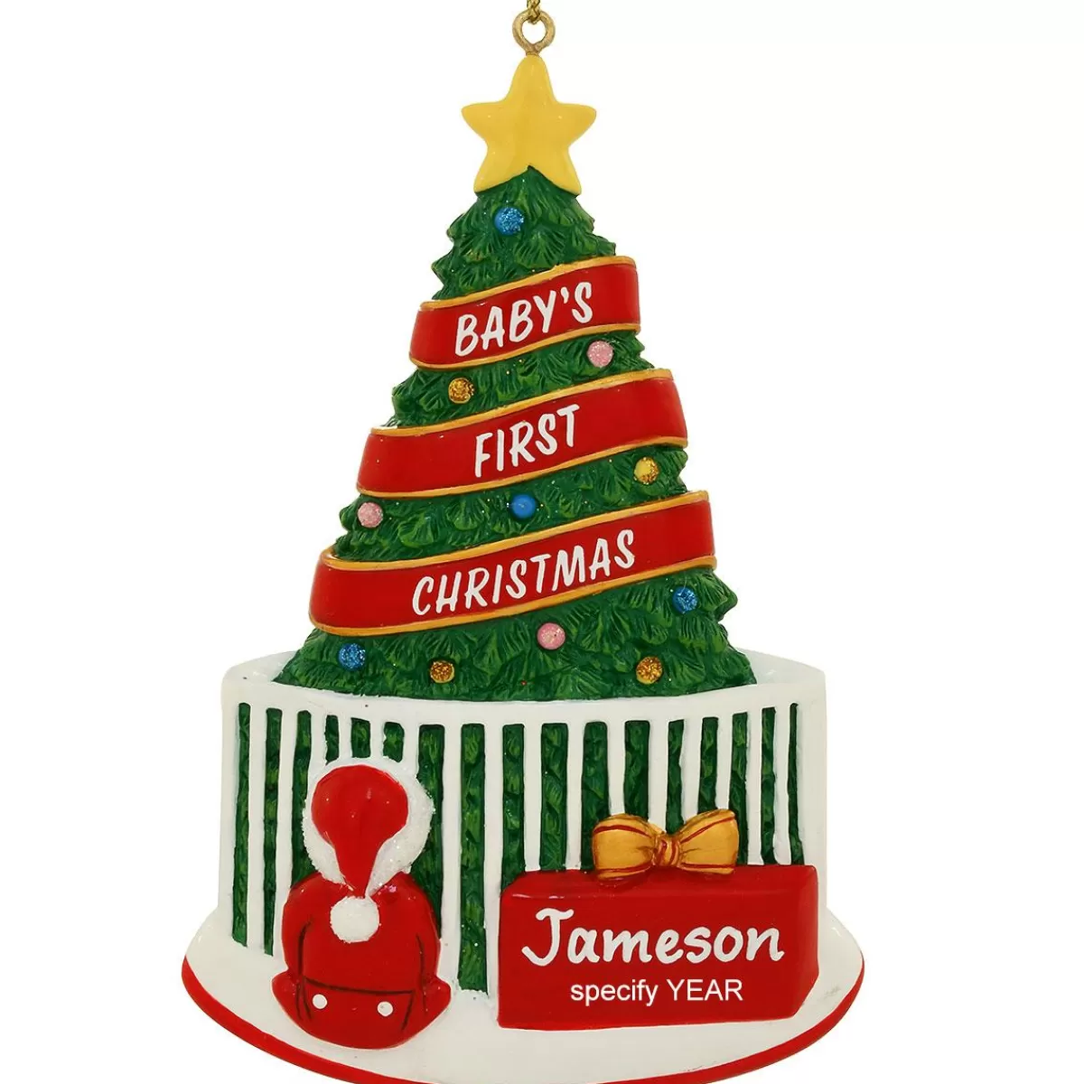 Bronner's Christmas Wonderland Personalized Baby's First Christmas With Tree And Gate | Ornaments