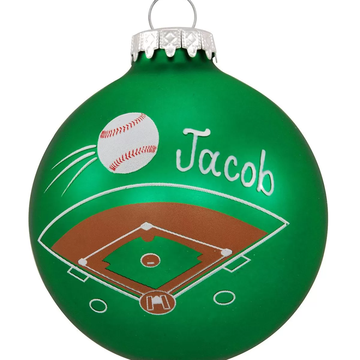 Bronner's Christmas Wonderland Personalized Baseball Field With Ball Round Glass Ornament | Ornaments