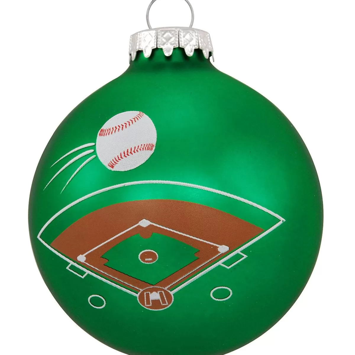 Bronner's Christmas Wonderland Personalized Baseball Field With Ball Round Glass Ornament | Ornaments