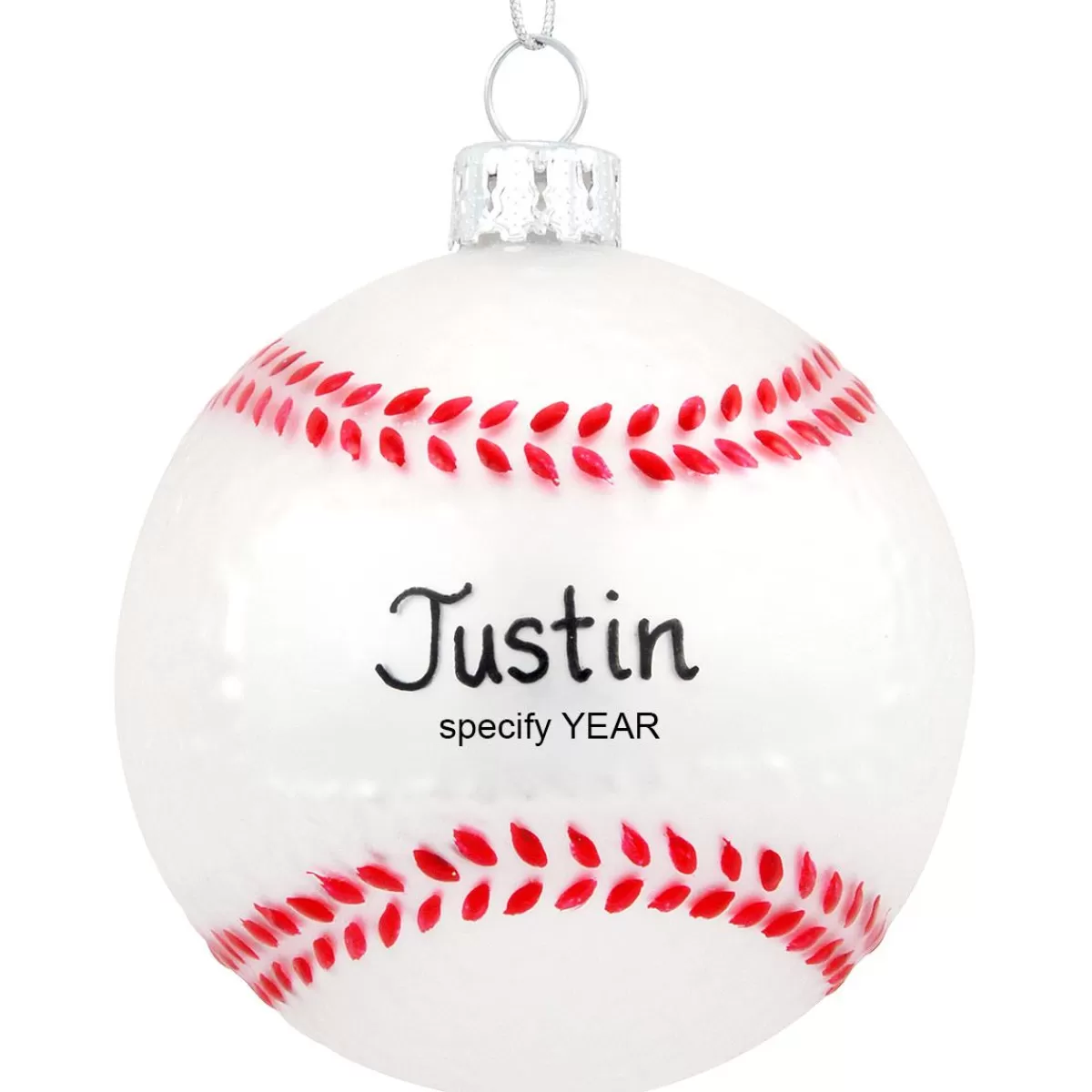 Bronner's Christmas Wonderland Personalized Baseball Form Glass Ornament | Ornaments