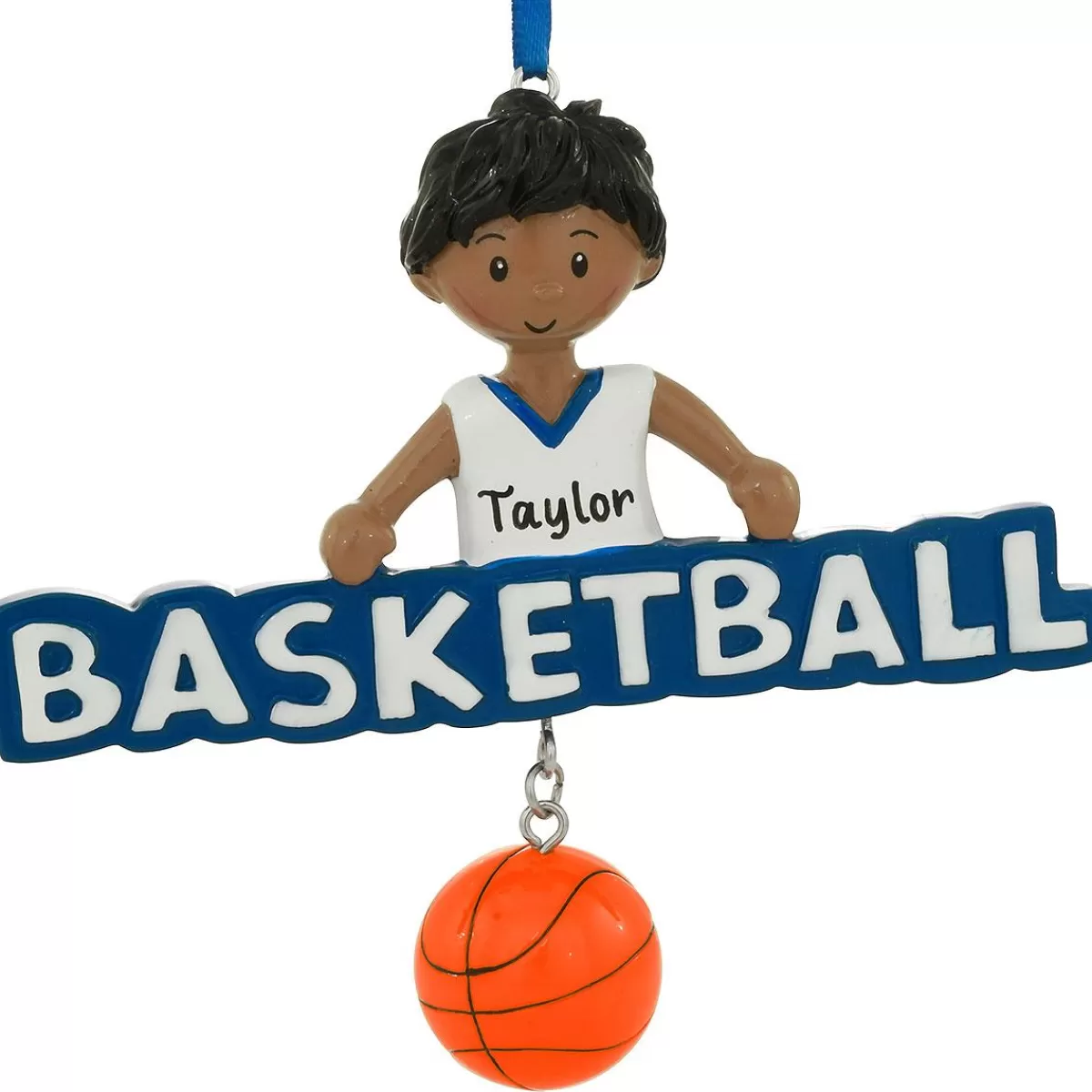 Bronner's Christmas Wonderland Personalized Basketball Boy, African American Resin Ornament | Ornaments