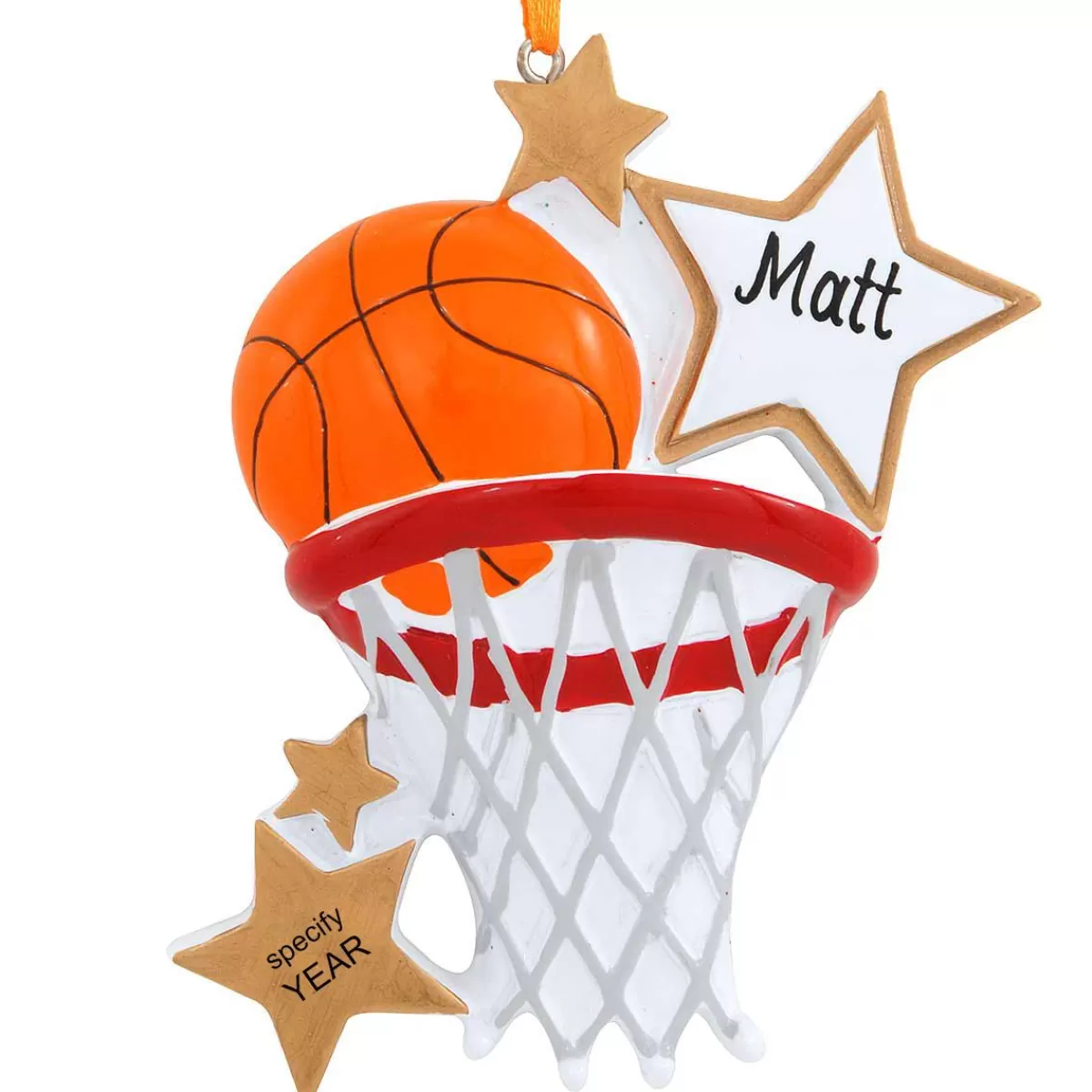 Bronner's Christmas Wonderland Personalized Basketball With Hoop And Stars Ornament | Ornaments