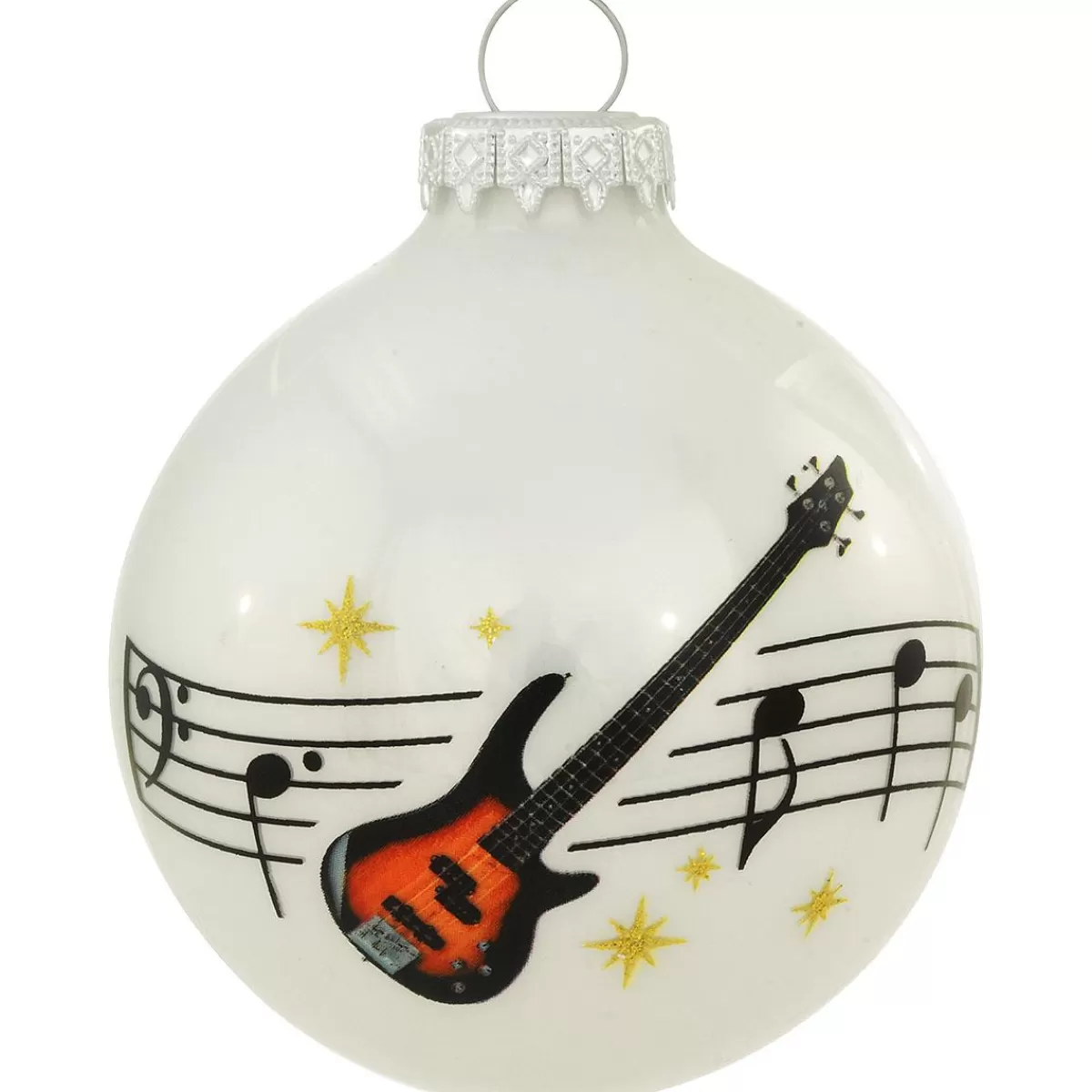 Bronner's Christmas Wonderland Personalized Bass Guitar With Music Staff Glass Ornament> Music, Dance, & Theater