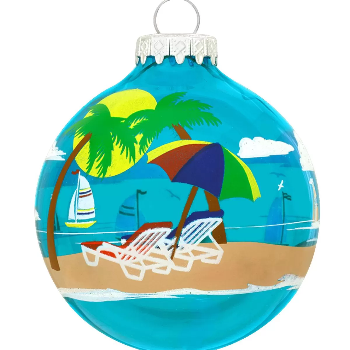 Bronner's Christmas Wonderland Personalized Beach Scene Glass Ornament | Ornaments