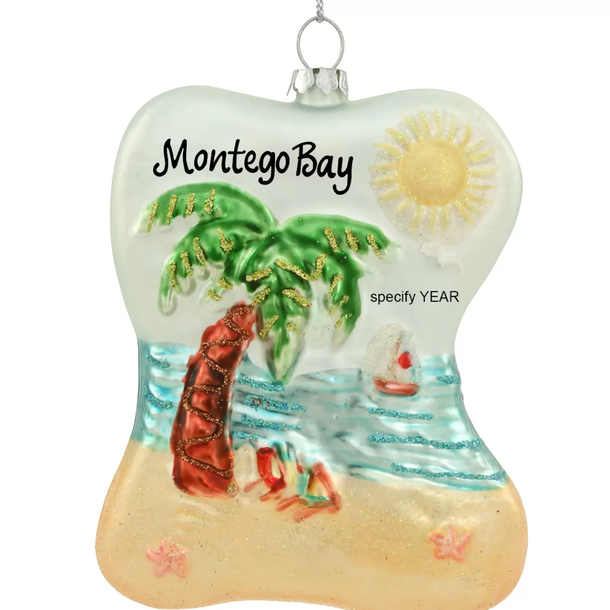 Bronner's Christmas Wonderland Personalized Beach Scene With Palm Tree Glass Ornament | Ornaments