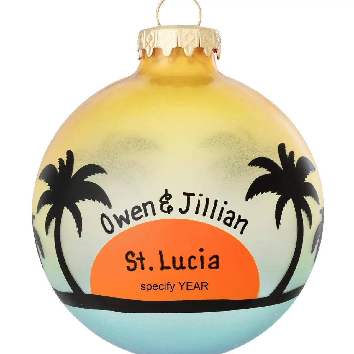 Bronner's Christmas Wonderland Personalized Beach Silhouette With Sunset Glass Ornament | Ornaments