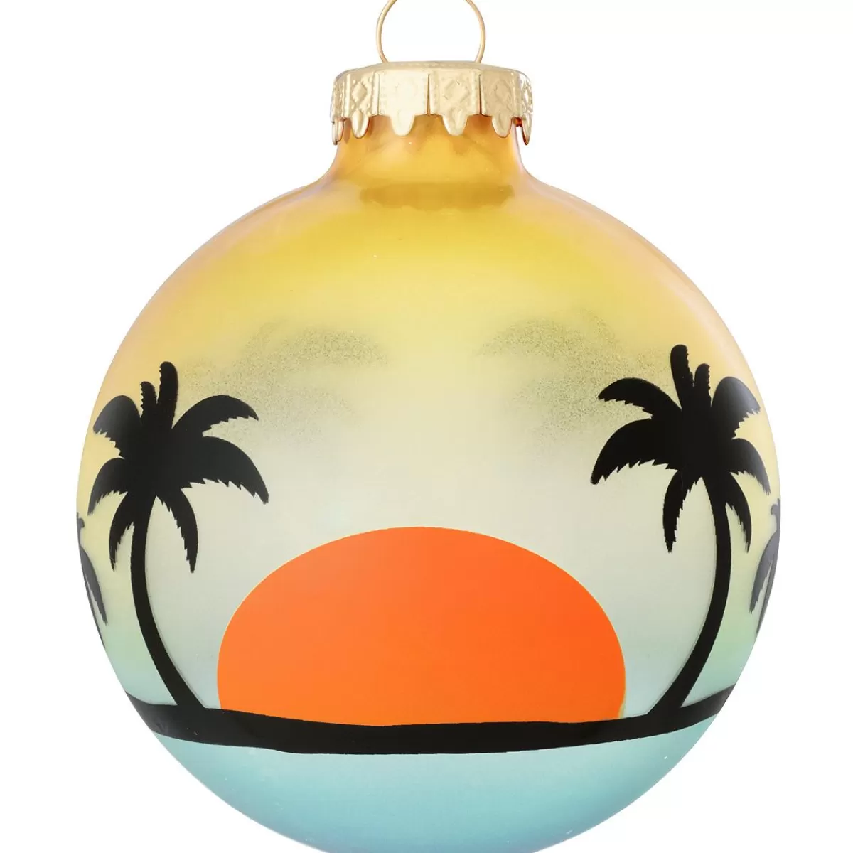 Bronner's Christmas Wonderland Personalized Beach Silhouette With Sunset Glass Ornament | Ornaments