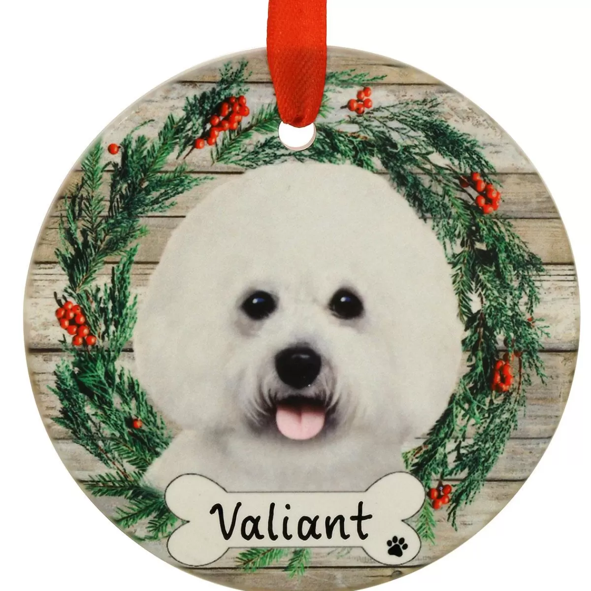 Bronner's Christmas Wonderland Personalized Bichon Frise Dog Round Ceramic Ornament | Ornaments