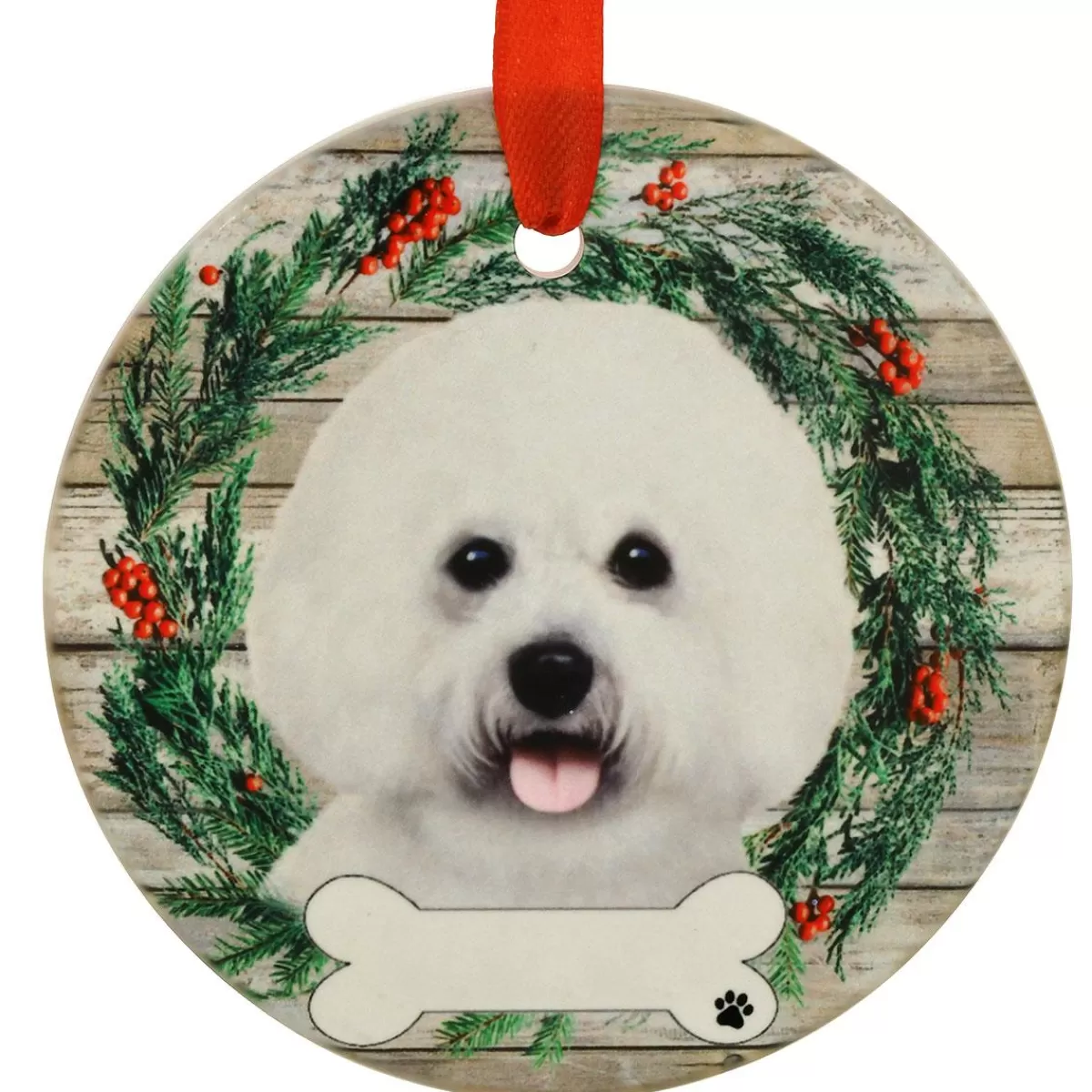 Bronner's Christmas Wonderland Personalized Bichon Frise Dog Round Ceramic Ornament | Ornaments