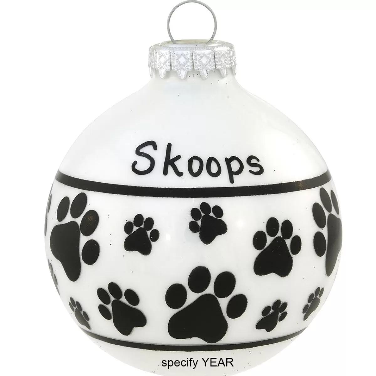 Bronner's Christmas Wonderland Personalized Black And White Paw Prints Glass Ornament | Ornaments