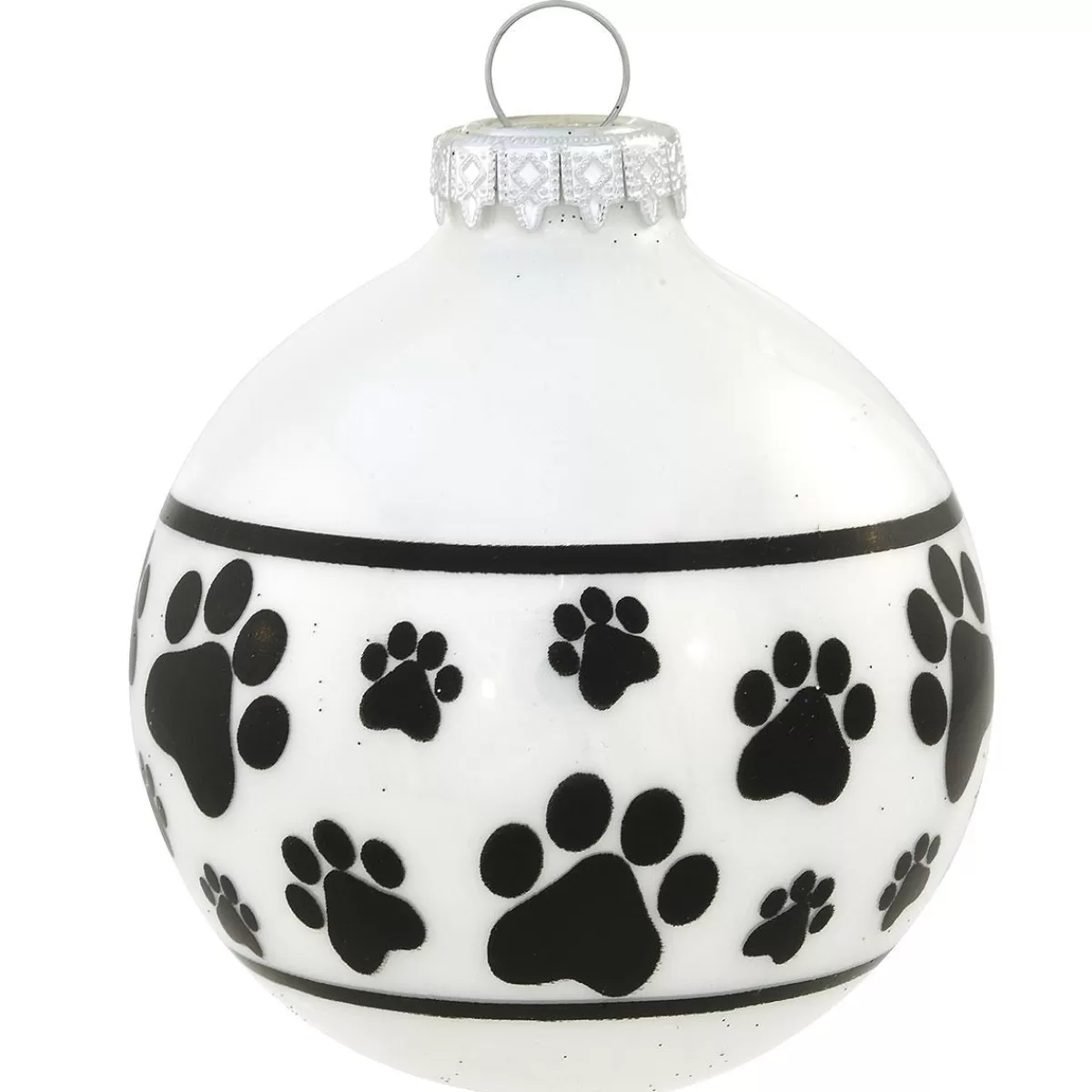 Bronner's Christmas Wonderland Personalized Black And White Paw Prints Glass Ornament | Ornaments