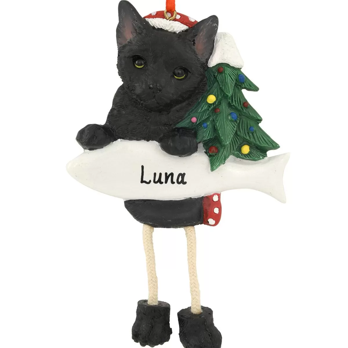 Bronner's Christmas Wonderland Personalized Black Cat Ornament With Dangling Legs | Ornaments