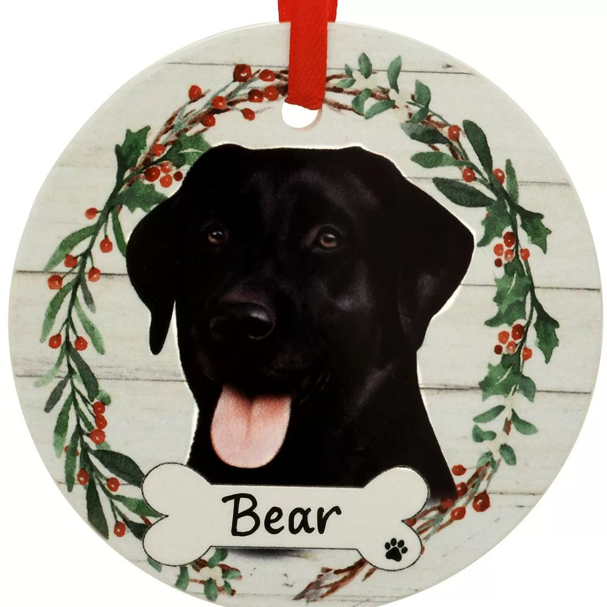 Bronner's Christmas Wonderland Personalized Black Lab Dog Round Ceramic Ornament | Ornaments