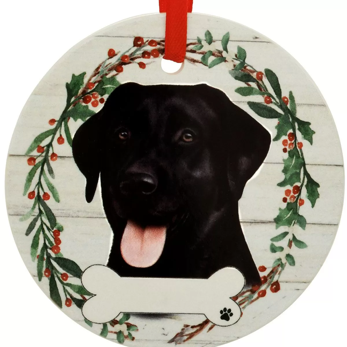 Bronner's Christmas Wonderland Personalized Black Lab Dog Round Ceramic Ornament | Ornaments