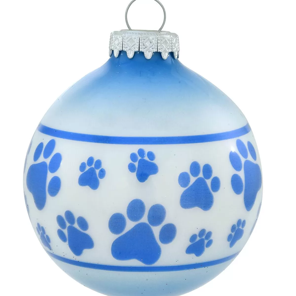 Bronner's Christmas Wonderland Personalized Blue And White Paw Prints Glass Ornament | Ornaments