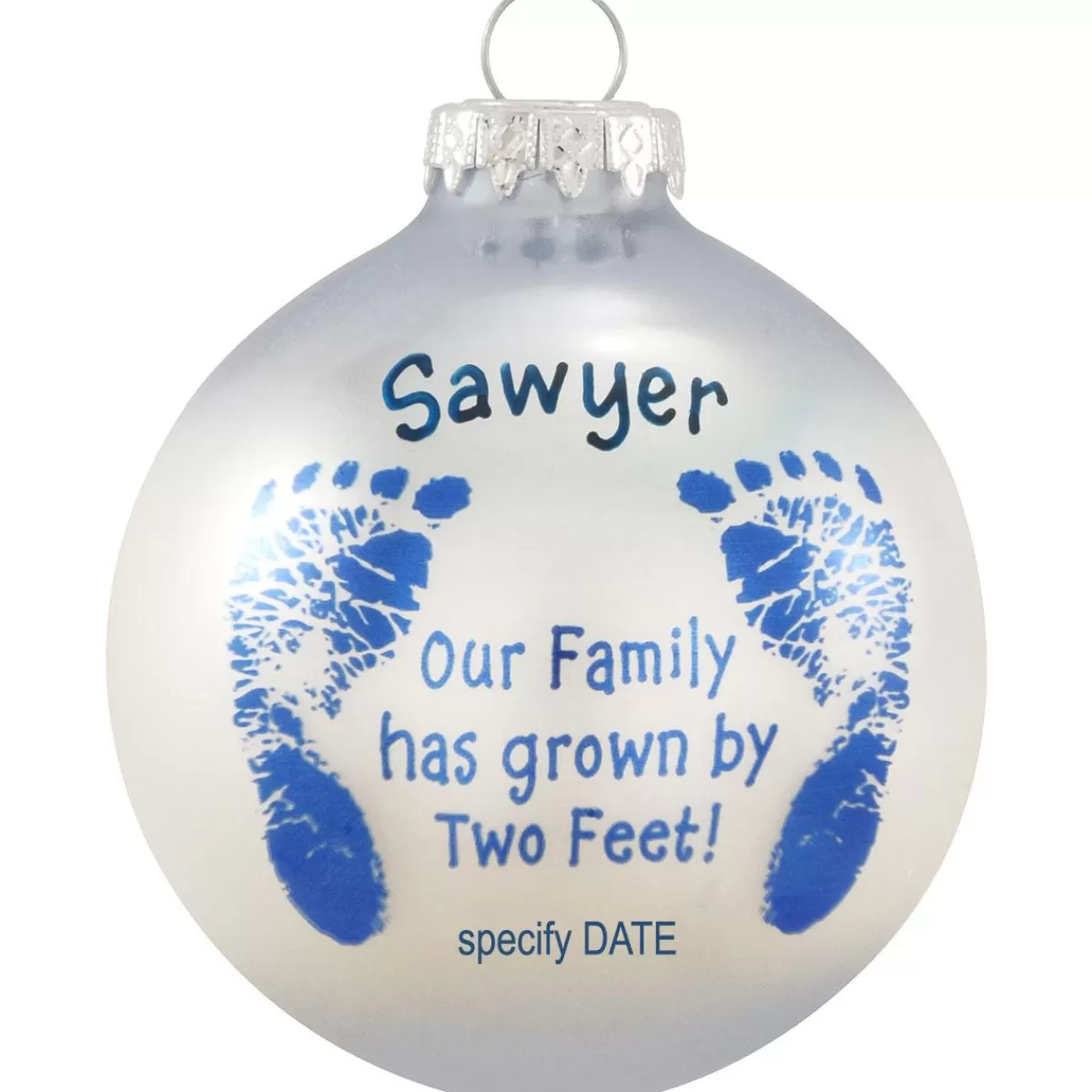 Bronner's Christmas Wonderland Personalized Blue Baby Footsteps Glass Ornament | Ornaments