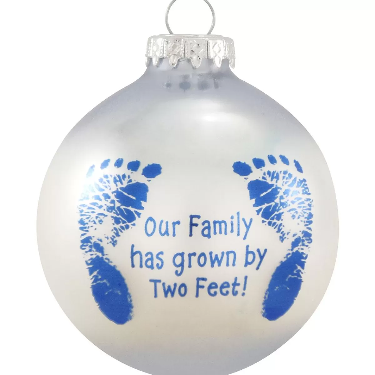 Bronner's Christmas Wonderland Personalized Blue Baby Footsteps Glass Ornament | Ornaments