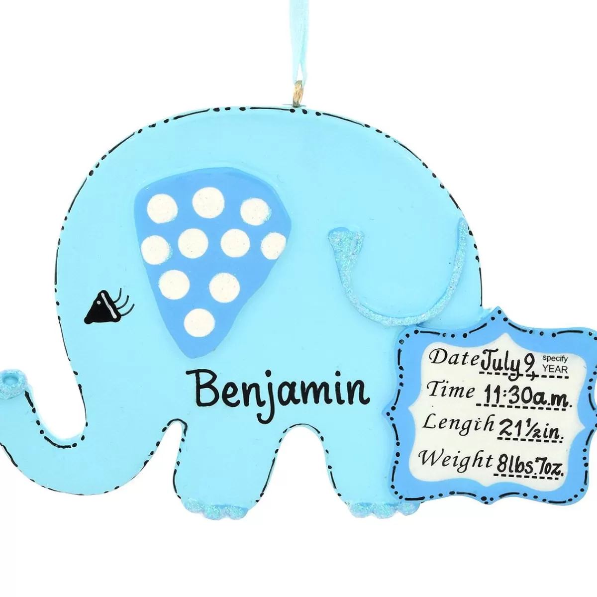 Bronner's Christmas Wonderland Personalized Blue Elephant With Baby Stats Ornament | Ornaments