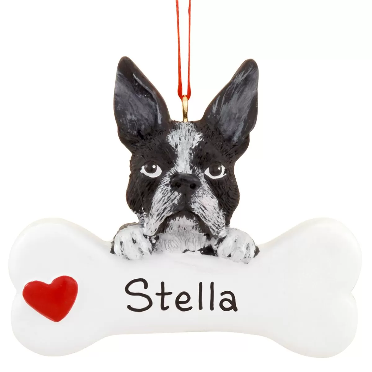 Bronner's Christmas Wonderland Personalized Boston Terrier With Bone Ornament | Ornaments