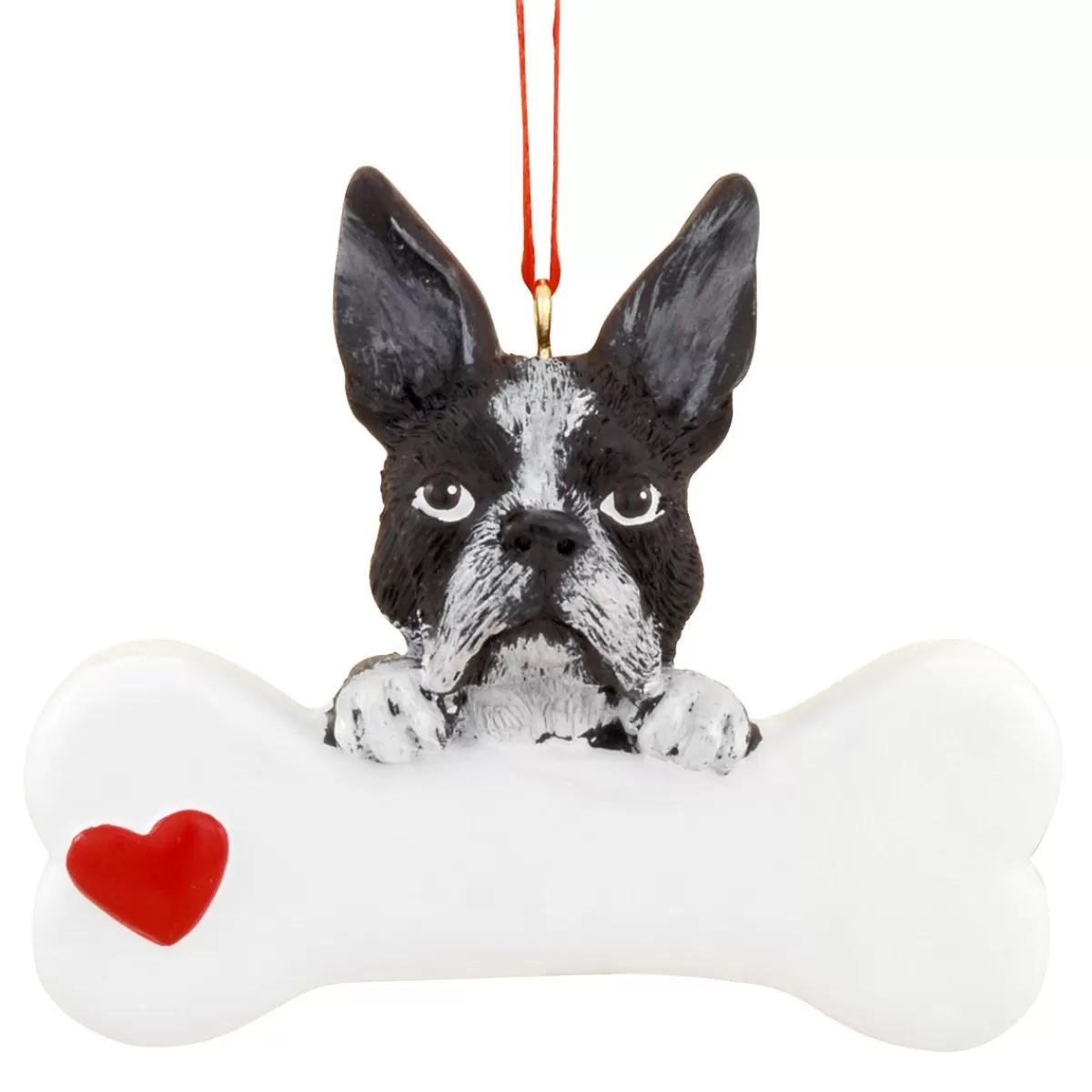 Bronner's Christmas Wonderland Personalized Boston Terrier With Bone Ornament | Ornaments