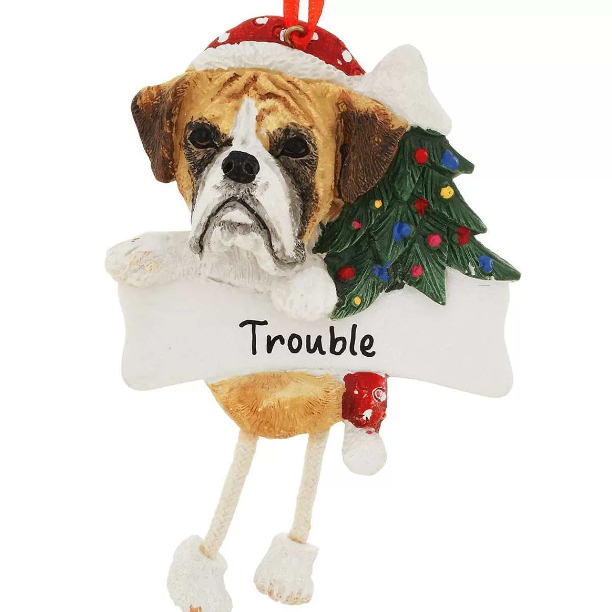 Bronner's Christmas Wonderland Personalized Boxer With Dangling Legs Ornament | Ornaments